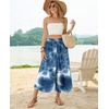 image:imagePOPYOUNG Womens Capri Pant Dressy Casual Wide Leg Palazzo Pants Flowy Gaucho Pants Drawstring Trousers with PocketsTie Blue