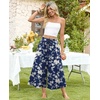 image:imagePOPYOUNG Womens Capri Pant Dressy Casual Wide Leg Palazzo Pants Flowy Gaucho Pants Drawstring Trousers with PocketsWhite FlowersBlue