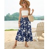 image:imagePOPYOUNG Womens Capri Pant Dressy Casual Wide Leg Palazzo Pants Flowy Gaucho Pants Drawstring Trousers with PocketsWhite FlowersBlue