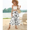 image:imagePOPYOUNG Womens Capri Pant Dressy Casual Wide Leg Palazzo Pants Flowy Gaucho Pants Drawstring Trousers with PocketsWhiteBlack Leaves