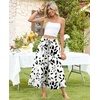 image:imagePOPYOUNG Womens Capri Pant Dressy Casual Wide Leg Palazzo Pants Flowy Gaucho Pants Drawstring Trousers with PocketsWhiteBlack Leaves