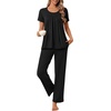 image:imagePOPYOUNG Womens Pajama Sets Summer Ladies Pjs 2 Piece Short SLeeve Loungewear Soft Lightweight SleepwearBlack