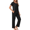 image:imagePOPYOUNG Womens Pajama Sets Summer Ladies Pjs 2 Piece Short SLeeve Loungewear Soft Lightweight SleepwearBlack