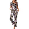 image:imagePOPYOUNG Womens Pajama Sets Summer Ladies Pjs 2 Piece Short SLeeve Loungewear Soft Lightweight SleepwearPinkbrown Leaf