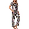 image:imagePOPYOUNG Womens Pajama Sets Summer Ladies Pjs 2 Piece Short SLeeve Loungewear Soft Lightweight SleepwearPinkbrown Leaf