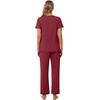 image:imagePOPYOUNG Womens Pajama Sets Summer Ladies Pjs 2 Piece Short SLeeve Loungewear Soft Lightweight SleepwearWine Red