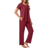 image:imagePOPYOUNG Womens Pajama Sets Summer Ladies Pjs 2 Piece Short SLeeve Loungewear Soft Lightweight SleepwearWine Red