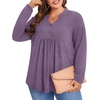 image:imagePOPYOUNG Womens Plus Size Henley Tunic Tops Chic V Neck Button Shirt Casual Long Sleeve Pleated Blouse L4XL01purple