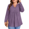 image:imagePOPYOUNG Womens Plus Size Henley Tunic Tops Chic V Neck Button Shirt Casual Long Sleeve Pleated Blouse L4XL01purple