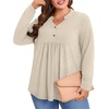 image:imagePOPYOUNG Womens Plus Size Henley Tunic Tops Chic V Neck Button Shirt Casual Long Sleeve Pleated Blouse L4XL02beige