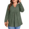 image:imagePOPYOUNG Womens Plus Size Henley Tunic Tops Chic V Neck Button Shirt Casual Long Sleeve Pleated Blouse L4XLDark Green