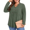 image:imagePOPYOUNG Womens Plus Size Henley Tunic Tops Chic V Neck Button Shirt Casual Long Sleeve Pleated Blouse L4XLDark Green