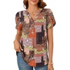 image:imagePOPYOUNG Womens Tunic Summer Tops Dressy Henley V Neck Business Work Button Down Petal Sleeve BlousesColor Mixing