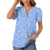 image:imagePOPYOUNG Womens Tunic Summer Tops Dressy Henley V Neck Business Work Button Down Petal Sleeve BlousesLight Blue White Flowers