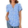 image:imagePOPYOUNG Womens Tunic Summer Tops Dressy Henley V Neck Business Work Button Down Petal Sleeve BlousesLight Blue White Flowers