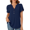 image:imagePOPYOUNG Womens Tunic Summer Tops Dressy Henley V Neck Business Work Button Down Petal Sleeve BlousesNavy Blue