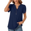 image:imagePOPYOUNG Womens Tunic Summer Tops Dressy Henley V Neck Business Work Button Down Petal Sleeve BlousesNavy Blue