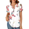 image:imagePOPYOUNG Womens Tunic Summer Tops Dressy Henley V Neck Business Work Button Down Petal Sleeve BlousesRose Gold Leaves  White