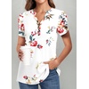 image:imagePOPYOUNG Womens Tunic Summer Tops Dressy Henley V Neck Business Work Button Down Petal Sleeve BlousesRose Gold Leaves  White