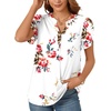 image:imagePOPYOUNG Womens Tunic Summer Tops Dressy Henley V Neck Business Work Button Down Petal Sleeve BlousesRose Gold Leaves  White
