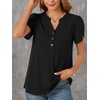 image:imagePOPYOUNG Womens Tunic Summer Tops Dressy Henley V Neck Business Work Button Down Petal Sleeve BlousesShort Black