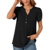 image:imagePOPYOUNG Womens Tunic Summer Tops Dressy Henley V Neck Business Work Button Down Petal Sleeve BlousesShort Black