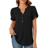 image:imagePOPYOUNG Womens Tunic Summer Tops Dressy Henley V Neck Business Work Button Down Petal Sleeve BlousesShort Black