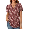 image:imagePOPYOUNG Womens Tunic Summer Tops Dressy Henley V Neck Business Work Button Down Petal Sleeve BlousesVermilion Plum Blossom