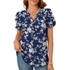 image:imagePOPYOUNG Womens Tunic Summer Tops Dressy Henley V Neck Business Work Button Down Petal Sleeve BlousesWhite Flowers