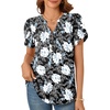 image:imagePOPYOUNG Womens Tunic Summer Tops Dressy Henley V Neck Business Work Button Down Petal Sleeve BlousesWhite Lily