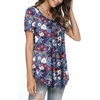 image:imagePOPYOUNG Womens Tunic Tops Short Sleeve Henley Pleated Blouse Loose Fit Summer Shirts for LeggingsBlue Colorful Flowers