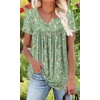 image:imagePOPYOUNG Womens Tunic Tops Short Sleeve Henley Pleated Blouse Loose Fit Summer Shirts for LeggingsGreen Sparrow Painting