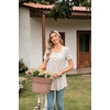 image:imagePOPYOUNG Womens Tunic Tops Short Sleeve Henley Pleated Blouse Loose Fit Summer Shirts for LeggingsHenleyapricot Floret