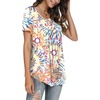 image:imagePOPYOUNG Womens Tunic Tops Short Sleeve Henley Pleated Blouse Loose Fit Summer Shirts for LeggingsHenleycolorful Fireworks