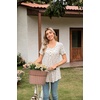 image:imagePOPYOUNG Womens Tunic Tops Short Sleeve Henley Pleated Blouse Loose Fit Summer Shirts for LeggingsHenleywhite Chrysanthemum