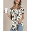 image:imagePOPYOUNG Womens Tunic Tops Short Sleeve Henley Pleated Blouse Loose Fit Summer Shirts for LeggingsKawasakis Rose