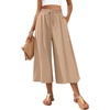 image:imagePOPYOUNG Womens Capri Pant Dressy Casual Wide Leg Palazzo Pants Flowy Gaucho Pants Drawstring Trousers with PocketsKhaki