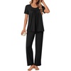 image:imagePOPYOUNG Womens Pajama Sets Summer Ladies Pjs 2 Piece Short SLeeve Loungewear Soft Lightweight SleepwearBlack