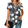 image:imagePOPYOUNG Womens Tunic Summer Tops Dressy Henley V Neck Business Work Button Down Petal Sleeve BlousesWhite Lily