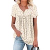 image:imagePOPYOUNG Womens Tunic Tops Short Sleeve Henley Pleated Blouse Loose Fit Summer Shirts for LeggingsHenleywhite Chrysanthemum