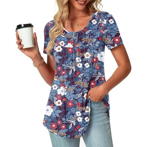 image:imagePOPYOUNG Summer Womens Tunic Tops Loose Fit dressy Casual Short Sleeve Shirts to Wear with LeggingsColorful Floral Purple