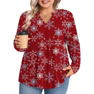 image:imagePOPYOUNG Women Plus Size Henley Tops Winter Dressy Tunic Casual Long Sleeve TShirtsSnowflakes  Red