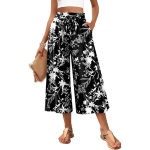 image:imagePOPYOUNG Womens Capri Pant Dressy Casual Wide Leg Palazzo Pants Flowy Gaucho Pants Drawstring Trousers with Pockets04black Campanula