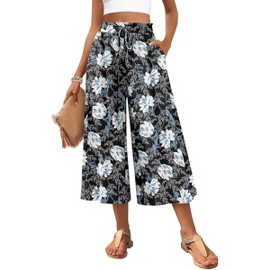 image:imagePOPYOUNG Womens Capri Pant Dressy Casual Wide Leg Palazzo Pants Flowy Gaucho Pants Drawstring Trousers with Pockets05white Lily