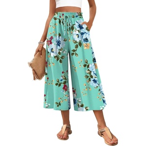 image:imagePOPYOUNG Womens Capri Pant Dressy Casual Wide Leg Palazzo Pants Flowy Gaucho Pants Drawstring Trousers with PocketsMint Green