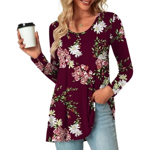 image:imagePOPYOUNG Womens Long Sleeve Tunic Tops Fall Long Shirts to Wear with Leggings Loose Fit Dressy Crewneck BlouseCrewneckfloral Wine