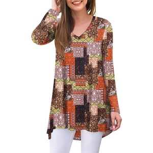 image:imagePOPYOUNG Womens Long Sleeve Tunic Tops Fall Shirts to Wear with Leggings Loose Fit Dressy VNeck Blouse M5XLColor Block