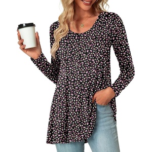 image:imagePOPYOUNG Womens Long Sleeve Tunic Tops Fall Shirts to Wear with Leggings Loose Fit Dressy VNeck Blouse M5XLCrewnecklittle Floralblack