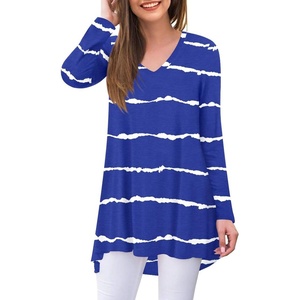 image:imagePOPYOUNG Womens Long Sleeve Tunic Tops Fall Shirts to Wear with Leggings Loose Fit Dressy VNeck Blouse M5XLStriped Royal Blue