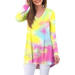 image:imagePOPYOUNG Womens Long Sleeve Tunic Tops Fall Shirts to Wear with Leggings Loose Fit Dressy VNeck Blouse M5XLVcolorful Yellow